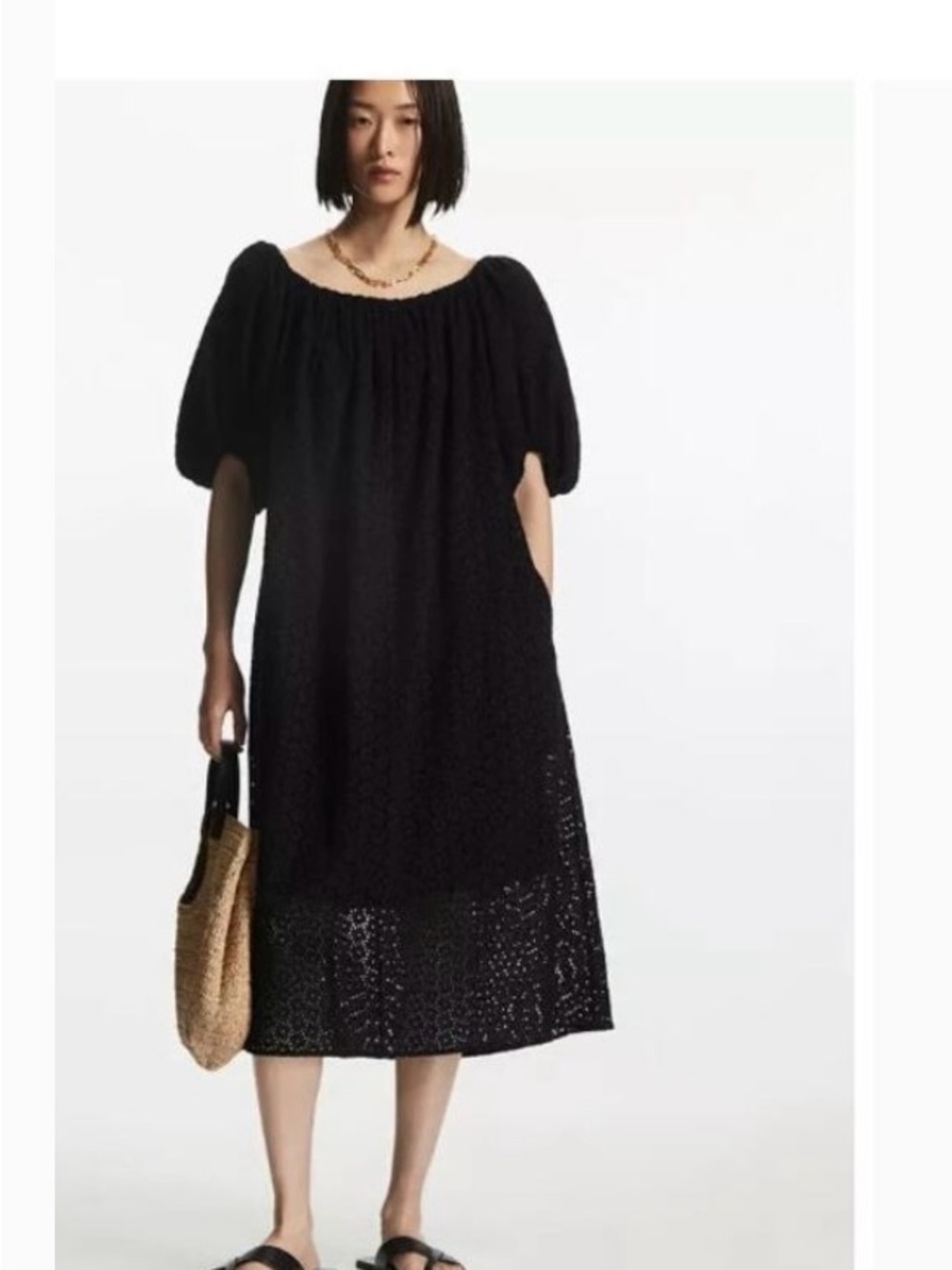 COS Puff-Sleeve Midi Dress eyelet